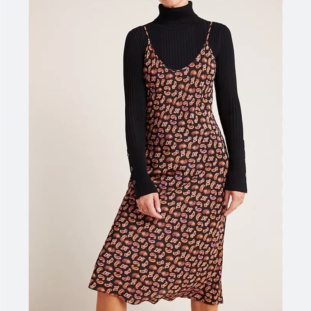 Diane Von Furstenberg Black Burgundy, Purple Yellow Paisley Dress with belt
